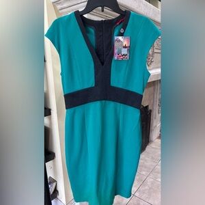 NWT Narciso Rodriguez Kelly Green & Black Colorblock Sheath Dress Size Medium
